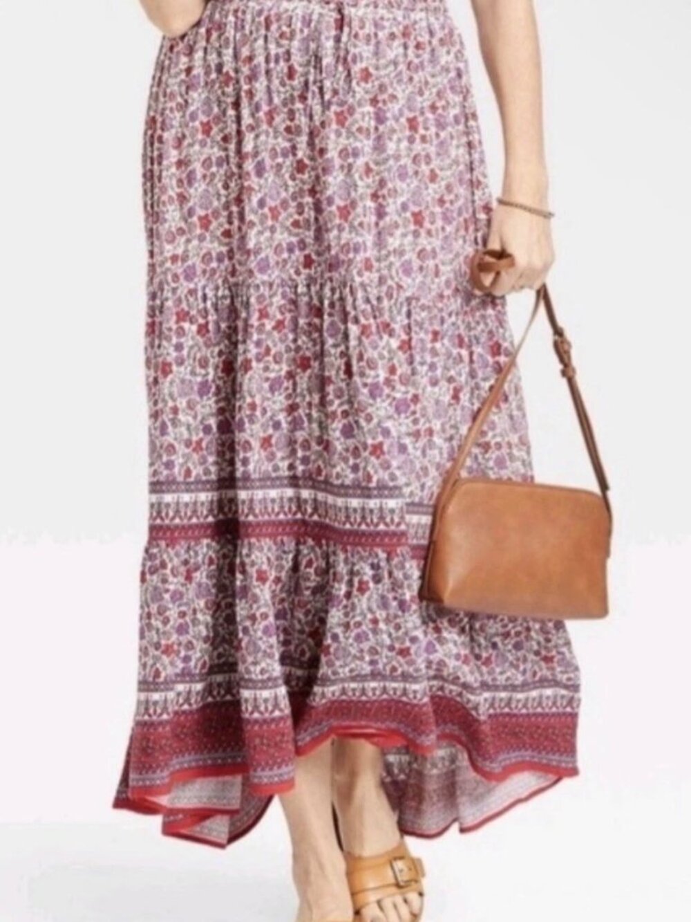 Knox Rose Maxi Skirt XL Womans Purple Red Floral Cottagecore Peasant Retro 90s